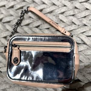 Coach metallic leather and tan wristlet
